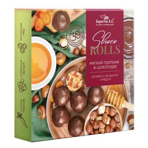  Берестов Shoco Rolls конфеты с фундуком, цукатами моркови  и медом 135г  в Чайковском