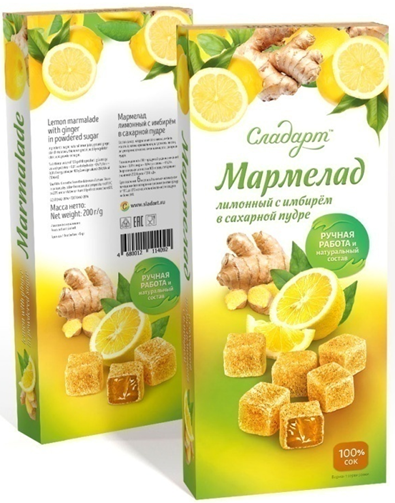 №2 Сладарт Мармелад Лимонный с имбирём в сахарной пудре, 200г    в Чайковском